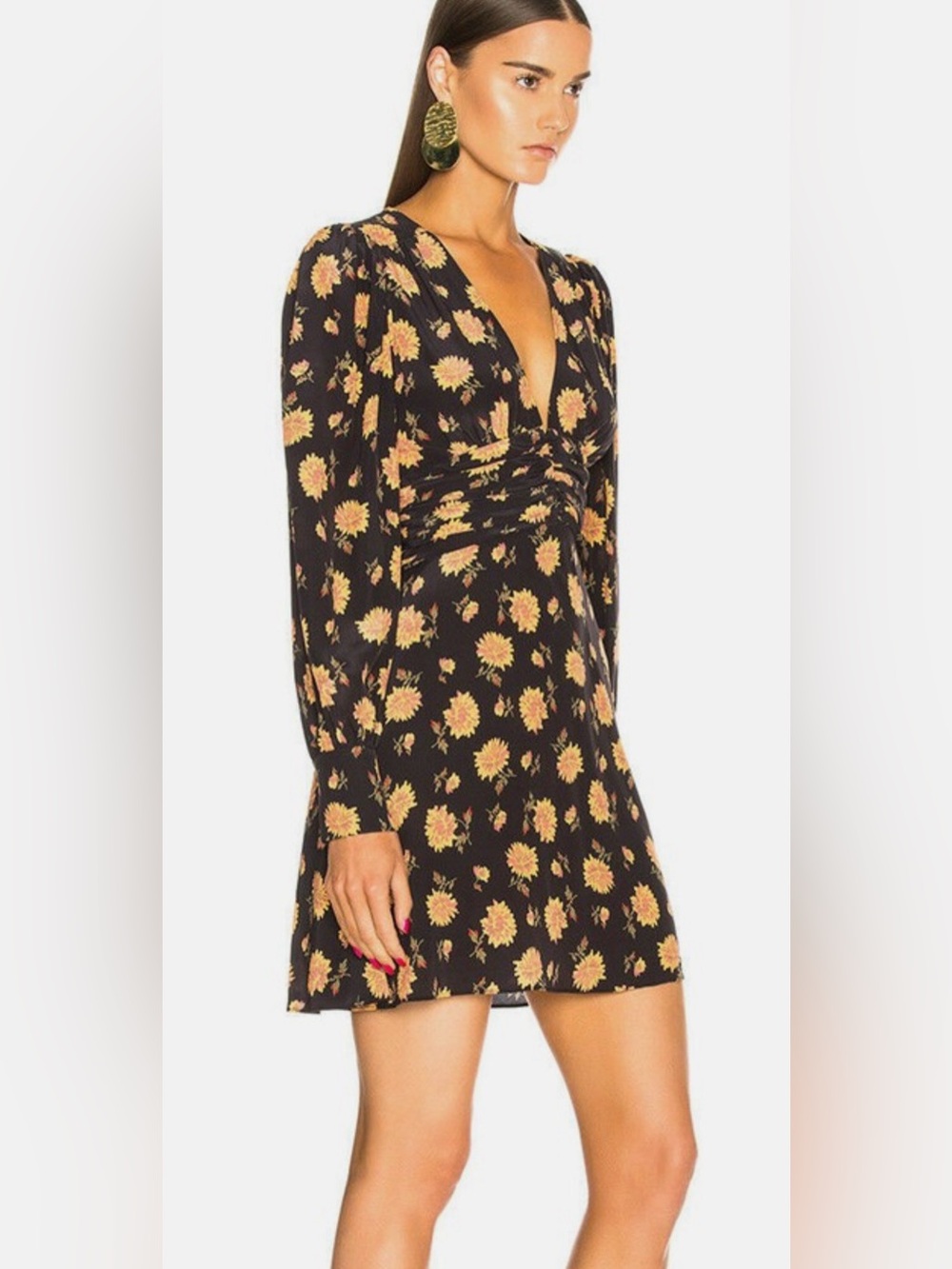 VERONICA BEARD MARION SILK FLORAL YELLOW MARIGOLD FIT FLARE DRESS sz 2